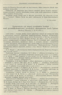 Sympozjum na temat rezultatów badań nad prawidłowościami produkcji ekosystemu Loch Leven (Stirling, Szkocja, 11-13 VI 1973 r.)