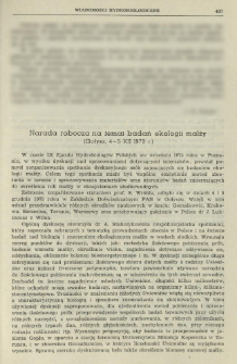 Narada robocza na temat badań ekologii małży (Gołysz, 4-5 XII 1973 r.)