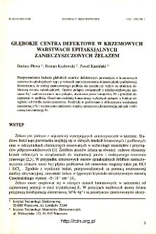 Głębokie centra defektowe w krzemowych warstwach epitaksjalnych zanieczyszczonych żelazem= Deep-level defects in Fe-contaminated epitaxial silicon