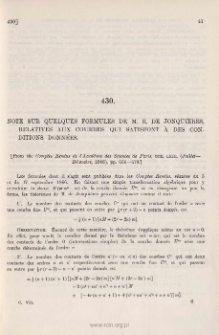 Note sur quelques formules de M. E. de Jonquières, relatives aux Courbes qui satisfont à des conditions données