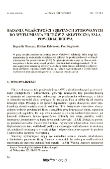 Badania właściwości substancji stosowanych do wytłumiania filtrów z akustyczną falą powierzchniową = Investigation of properties of materials applied for spurious signals suppresion in surface acoustic wave filters