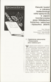 Kierunki badań w zakresie biotechnologii rolno-spożywczej w Japonii koordynowane przez Ministerstwo Rolnictwa, Leśnictwa i Rybactwa (MAFF)