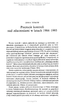 Poczucie kontroli nad zdarzeniami w latach 1984-1995