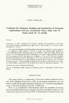 Conditions for dormancy breaking and germination of European hophornbeam (Ostrya carpinifolia Scop.) seeds. Part II. Seeds stored for 12 months