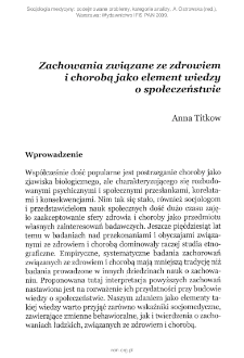 Zachowania związane ze zdrowiem i chorobą jako element wiedzy o społeczeństwie