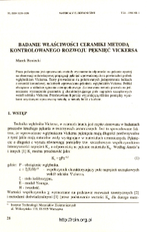 Badanie właściwości ceramiki metodą kontrolowanego rozwoju pęknięć Vickersa = Fracture toughness determination for ceramics by the controlled propagation of indentation cracks