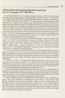 VI Europejskie Sympozjum Badań nad Nietoperzami (Évora, Portugalia, 22-27 VIII 1993 r.)