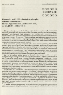 Hansson L. (red.) 1992 - Ecological principles of nature conservation - Elsevier Applied Science, London, New York, ss. 436. [ISBN 1-85166-718-0]