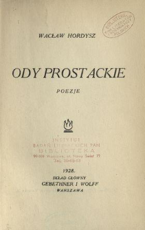 Ody prostackie : poezje