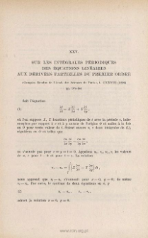 Sur les intégales périodiques des équations linéaires aux dérivées partielles du premier ordre. « Comptes Rendus de l'Acad. des Sc. de Paris », t. CXXVIII (1899), pp. 978-981