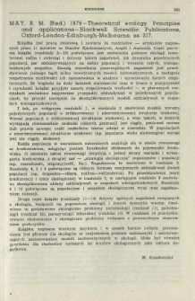 May, R. M. (Red.) 1976 - Theoretical ecology, Principles and applications - Blackwell Scientific Publications, Oxford-London-Edinburgh-Melbourne, ss. 317