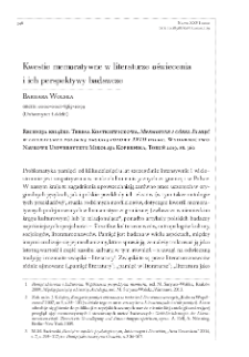 Kwestie memoratywne w literaturze oświecenia i ich perspektywy badawcze (Teresa Kostkiewiczowa, Mnemozyne i córki. Pamięć w literaturze polskiej drugiej połowy XVIII wieku, Wydawnictwo UMK, Toruń 2019)