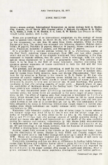 Book received. Alces - moose ecology. International Symposium on moose ecology held in Quebec City, Canada 26-28 March 1973