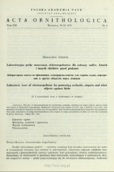 Laboratoryjne próby stosowania elektrorepelentów dla ochrony sadów, lotnisk i innych obiektów przed ptakami