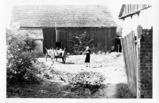 A half-timbered barn