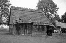 A half-timbered barn