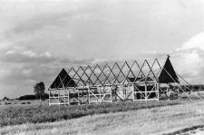 A half-timbered barn