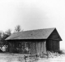 A half-timbered barn