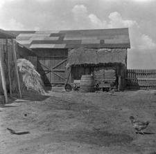 A half-timbered barn