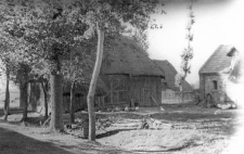 A half-timbered barn