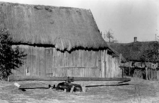 A half-timbered barn