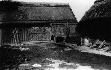 A half-timbered barn