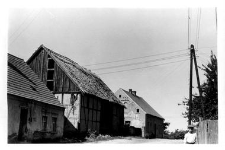 A half-timbered barn