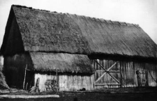 A half-timbered barn