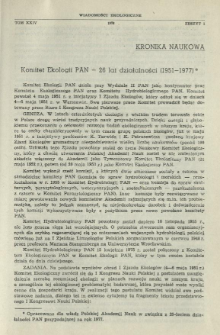 Komitet Ekologii PAN - 26 lat działalności (1951-1977)