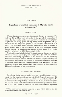 Dependence of electrical impedance of Magnolia shoots on temperature