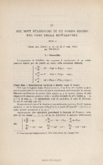 Sui moti stazionari di un corpo rigido nel caso della Kowalevski: NOTA I. « Rend. Acc. Lincei », s. 5ª, vol. X (1˚ sem. 1901), pp. 338-346