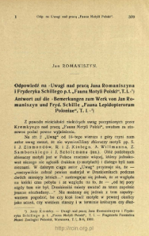 Odpowiedź na "Uwagi nad pracą Jana Romaniszyna i Fryderyka Schillego p.t. "Fauna Motyli Polski", T. 1" = Antwort auf die "Bemerkungen zum Werk von Jan Romaniszyn und Fryd. Schille "Fauna Lepidopterorum Poloniae", T. 1"