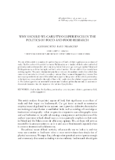 Why Should We Care? Two Experiences in the Politics of Food and Food Research