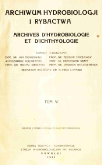 Archiwum Hydrobiologji i Rybactwa, Tom 6