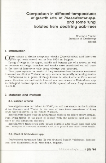 Porównanie w różnych temperaturach wzrostu szczepów Trichoderma spp. z grzybami Diplodia mutila, Fusicoccum quercus i Ophiostoma querci