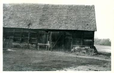 A half-timbered barn