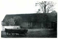 A half-timbered barn