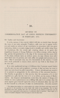 Address on Commemoration Day at Johns Hopkins University, 22 February 1877
