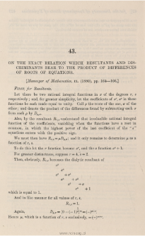 On the exact relation which resultants and discriminants bear to the product of differences of roots of equations