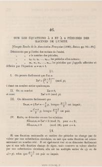 Sur les équations á 3 et á 4 périodes des racines de l'unité