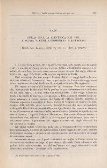 Sulla scarica elettrica nei gas e sopra alcuni fenomeni di elettrolisi