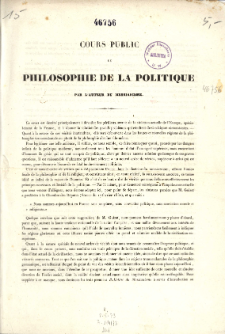 Cours public de philosophie de la politique