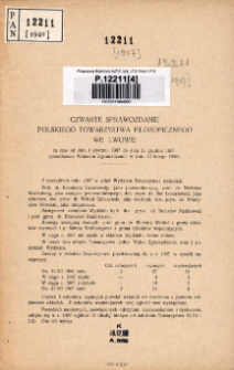 Czwarte Sprawozdanie Polskiego Towarzystwa Filozoficznego we Lwowie za czas od 1. stycznia do 31. grudnia 1906