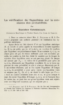 La vérification de l'hypothèse sur la constance des probabilités