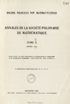 Annales de la Société Polonaise de Mathématique T. 10 (1931), Table of contents and extras