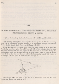 On some geometrical theorems relating to a triangle circumscribed about a conic