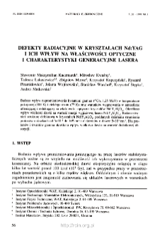 Defekty radiacyjne w kryształach Nd:YAG i ich wpływ na właściwości optyczne i charakterystyki generacyjne lasera = Radiation defects in Nd:YAG single crystals and their influence on optical properties and optical output of a laser