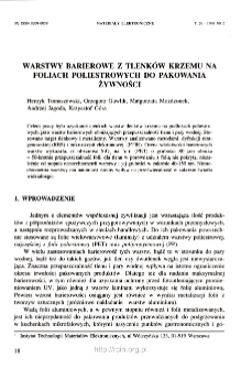 Warstwy barierowe z tlenków krzemu na foliach poliestrowych do pakowania żywności = SiOx barier films on PET substrates for food packaging