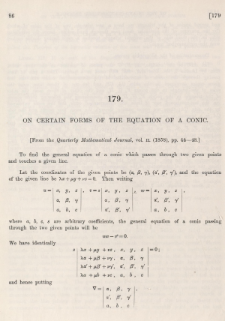 On certain forms of the equation of a conic