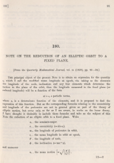 Note on the reduction of an elliptic orbit to a fixed plane